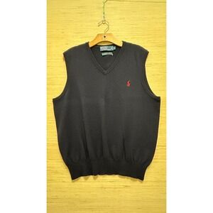 Polo Ralph Lauren Mens V Neck Navy Merino Wool Vest Sweater Size L